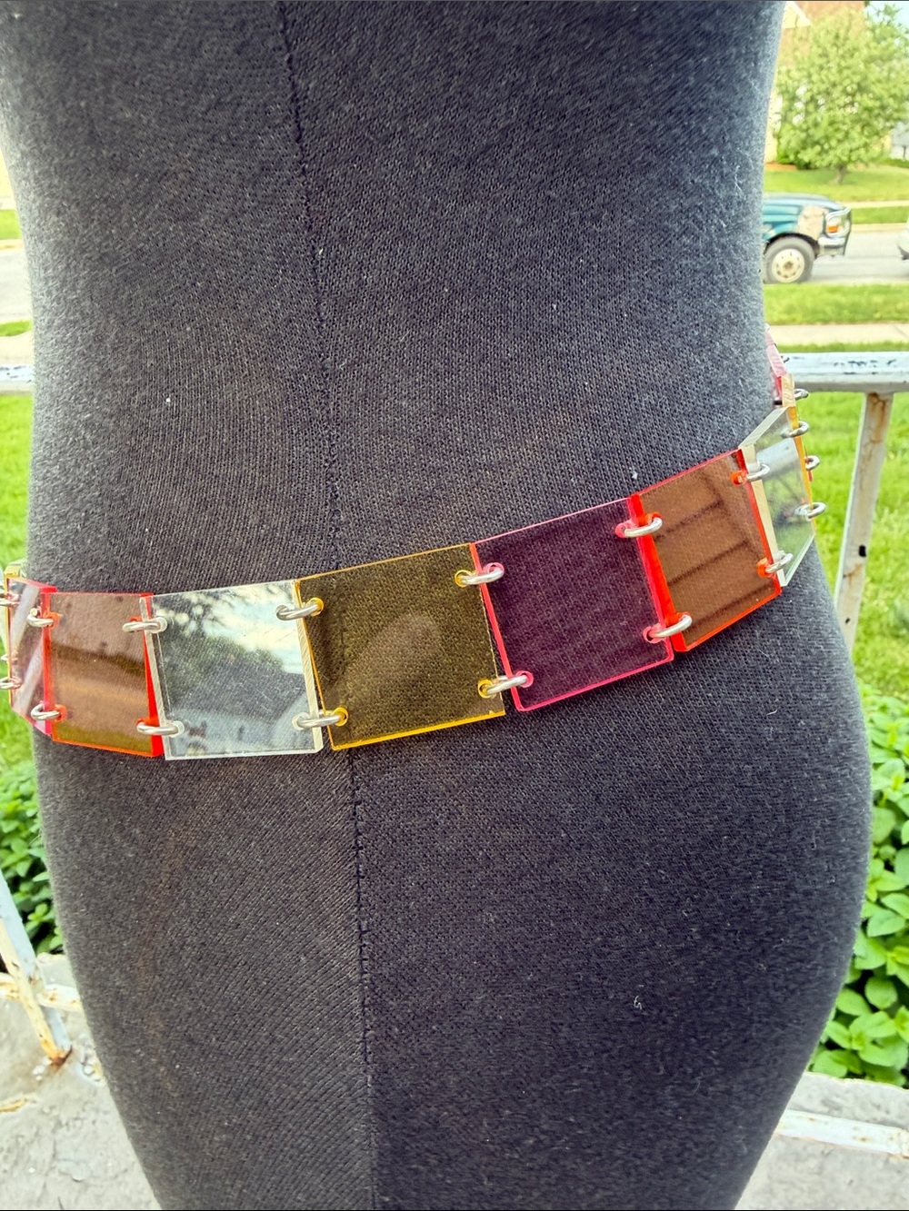 Square lucite with silver hardware chain belt
